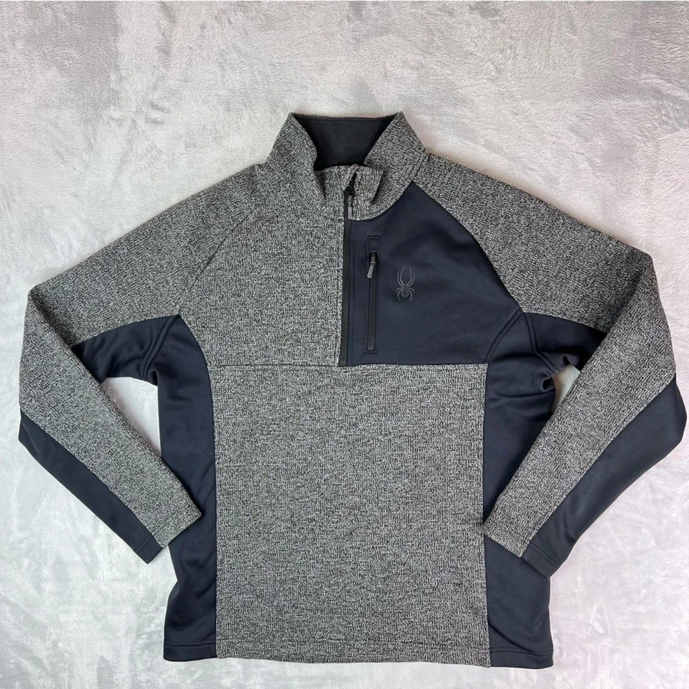Spyder Men's Quarter Zip Pullover Men's XL Sweater Black Knit Chest Pocket Layer